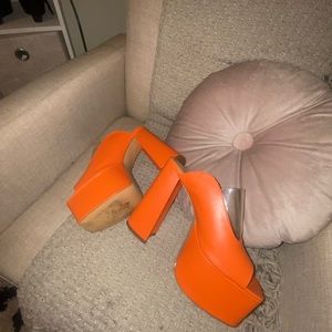 Orange platform heels